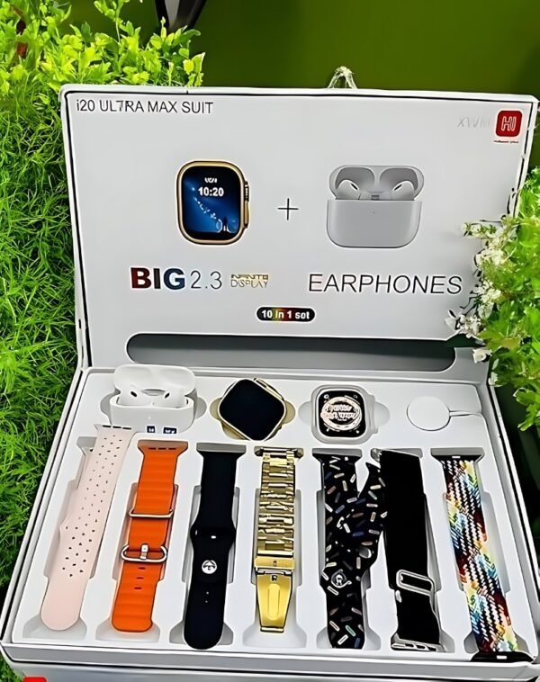 GET IN THE GAME I20 ULTRA MAX SUIT 10 in 1 SET BT CALLING SMART WATCH with AMOLED DISPLAY & ACTIVITY, HEALTH TRACKER for MEN & WOMEN